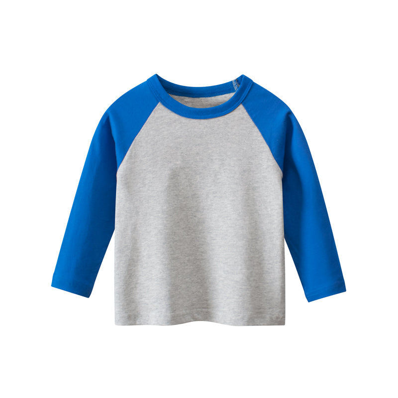Boys Multi Colors Contrast Round Collar Long Sleeve T-Shirt