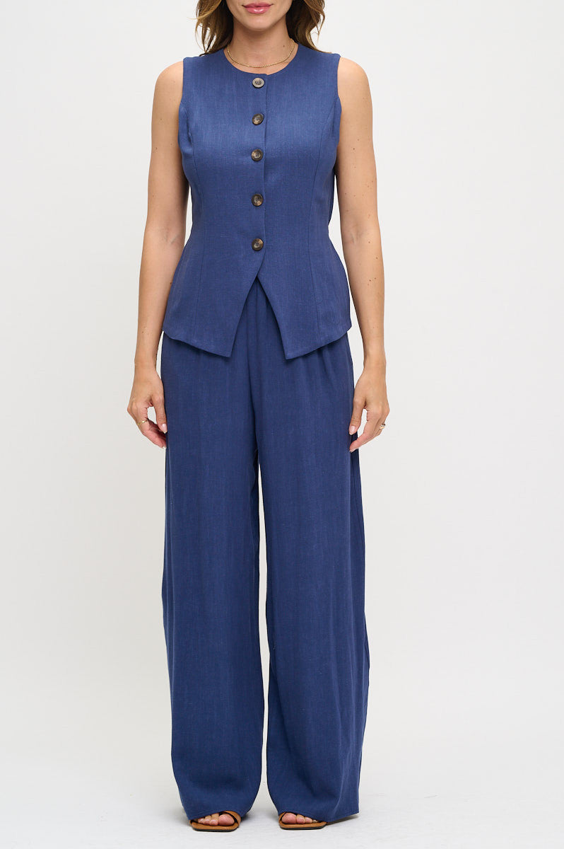 Sleeveless Vest with Buttons and Back Tie Detail