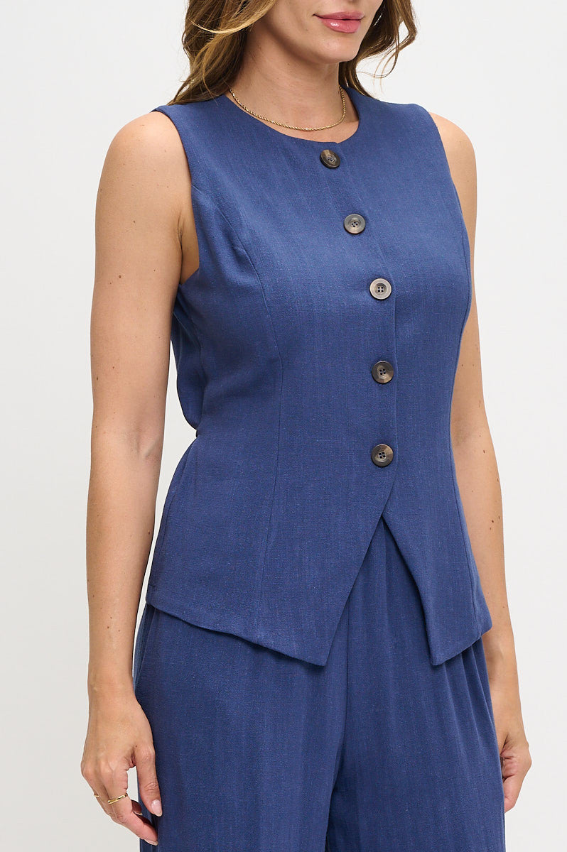 Sleeveless Vest with Buttons and Back Tie Detail-2