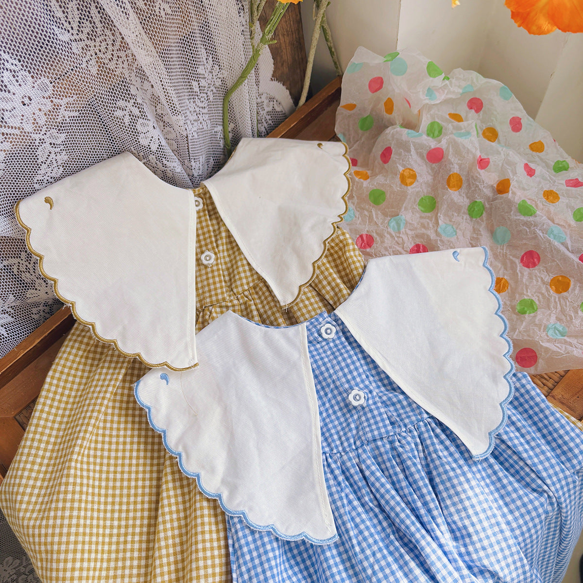 Summer Arrival Baby Kids Girls Sleeveless Ducks Pattern Embroidered Plaid Dress