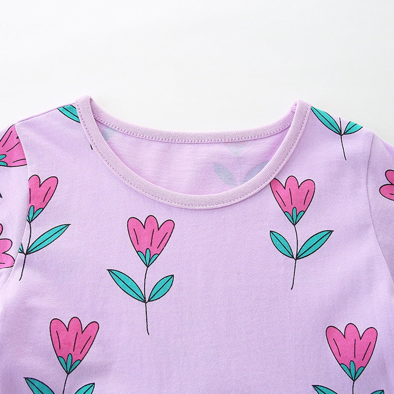 Summer Arrival Girls’ Purple Flowers Pattern Short Sleeves Dress