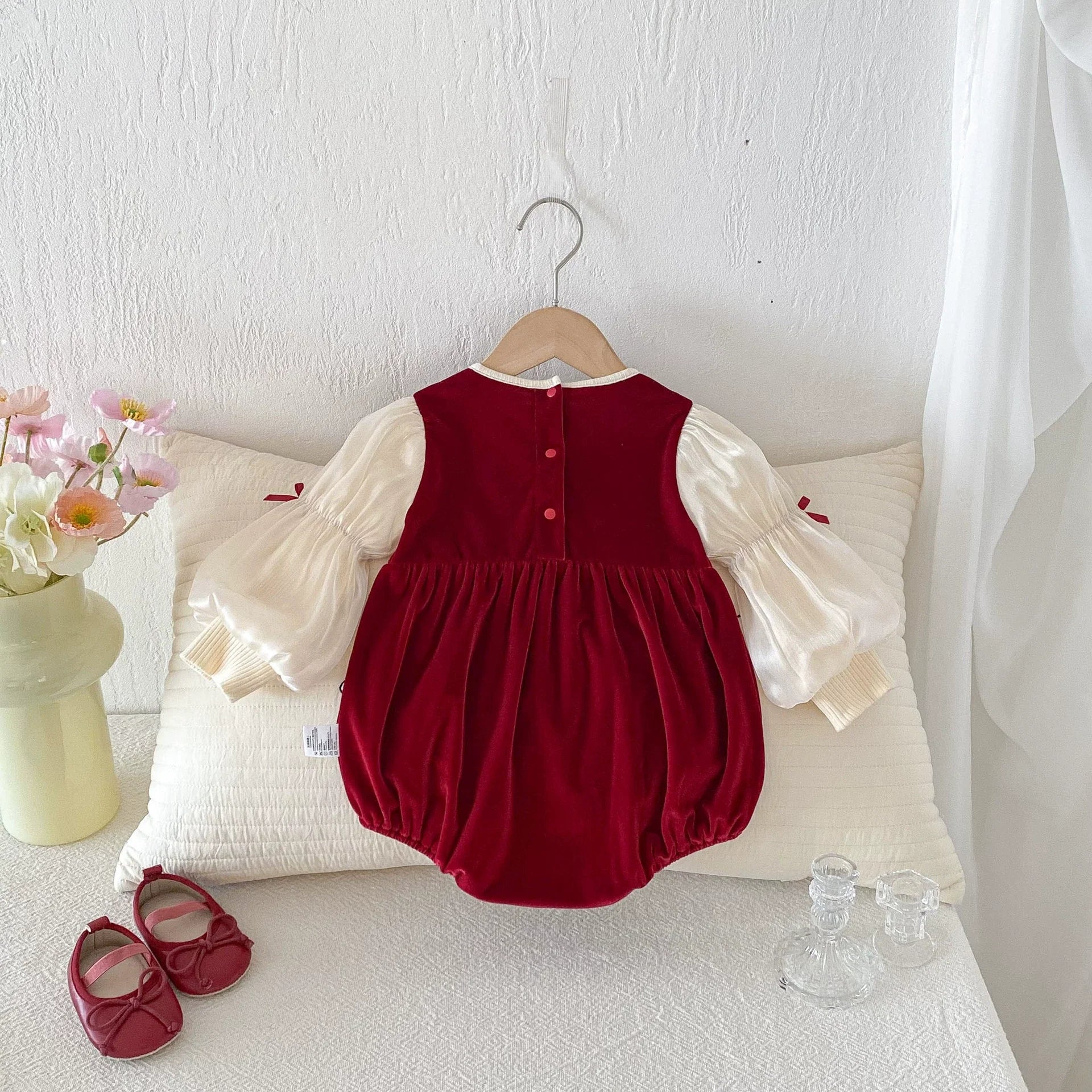 Autumn Arrival Baby Girls Long Sleeves Butterfly-bows Decorated Color Patchwork Onesies