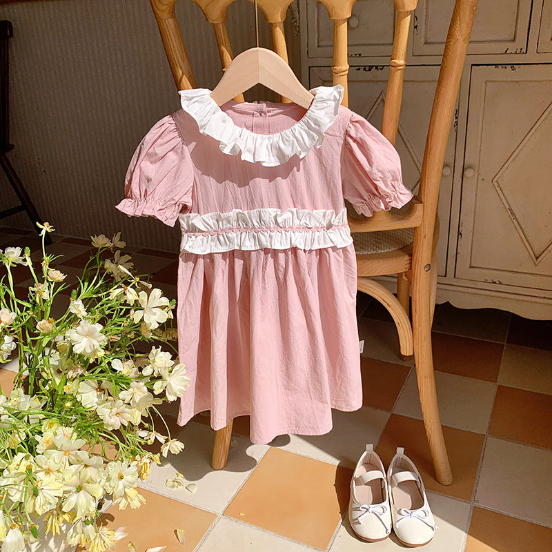 Arrival Summer Kids Girls Short Sleeves Ruffle Collar Princess Dress