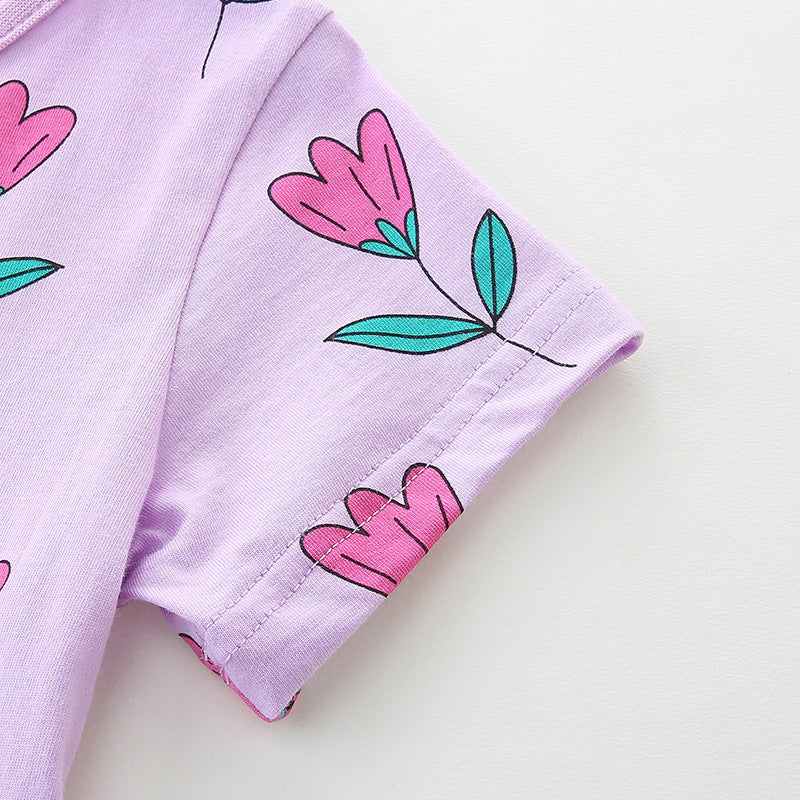 Summer Arrival Girls’ Purple Flowers Pattern Short Sleeves Dress