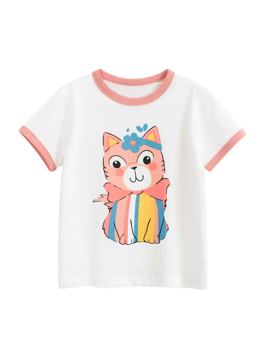 Summer Girls’ Cartoon Cats Pattern Printed T-shirt in European and American Style