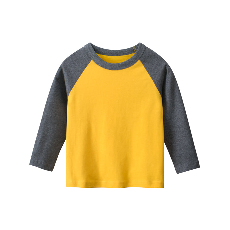Boys Multi Colors Contrast Round Collar Long Sleeve T-Shirt